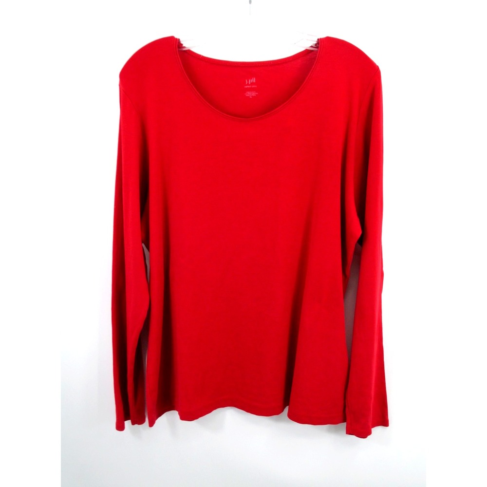 J. Jill Perfect Pima Knit Top Women XL Red Pima Cotton Long Sleeve Pullover